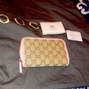 Authentic T Original GG Gucci Wallet~Pink & Calf Beige